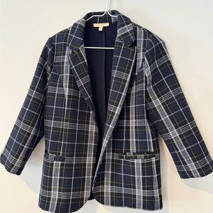 Skies Are Blue Plaid Blazer with Navy and Gold Accents